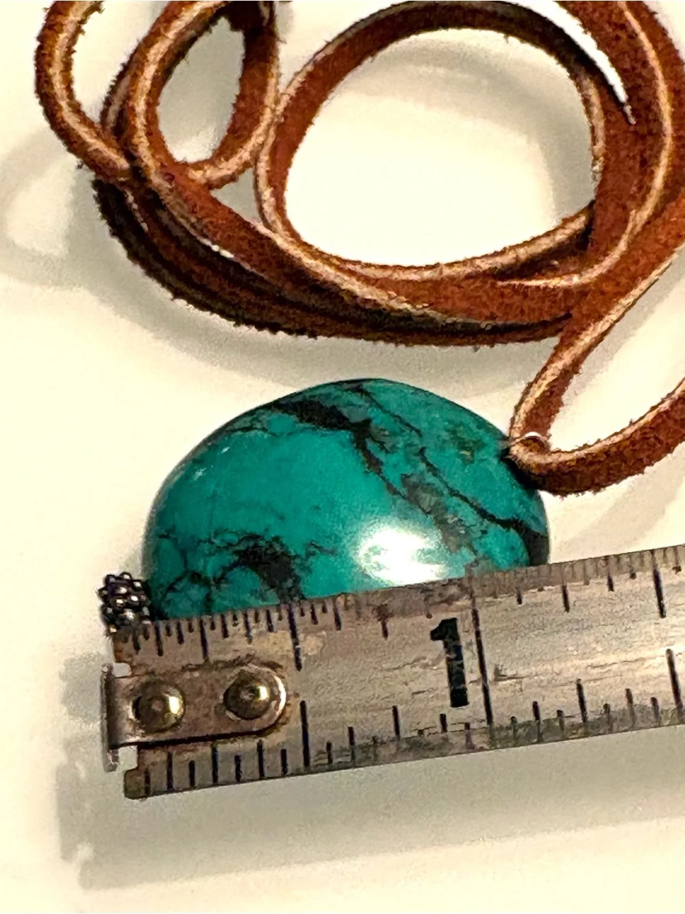 vintage brown leather corded tibetan chunky turquoise nugget pendant